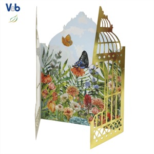 Collection mensuelle : Carte d'anniversaire autoportante pliable, motif Porte de Jardin des Fleurs, faite à la main, découpée au laser, avec dorure à chaud, écologique - Product Image 1
