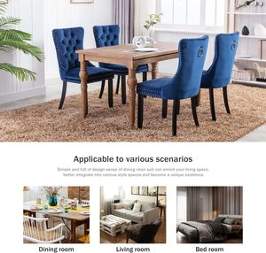 Chaise de salle à manger moderne en peluche bleu marine avec coussin doux et bouton avec anneau de traction - Product Image 6