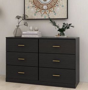 big black dresser for bedroom Kendall 6-Drawer Dresser Black and Gold main image 1