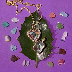 Nuevo Collar con Colgante Temático de Animales Marinos, Caja con Tapa Abatible, Diseño DIY, Caja Transparente Hueca con Baño de Oro de 18k - Product Image 1