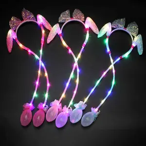 Mới Đến Vải Màu Xanh Lá Cây Nhấp Nháy Led Titok Giáng Sinh Đảng Trang Trí Nội Thất Headband Với Linh Hoạt Đứng Lên Thỏ Tai