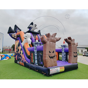 Toboggan gonflable sur le thème <span class=keywords><strong>de</strong></span> la citrouille fantôme d'Halloween, amusement effrayant avec citrouilles souriantes, topper fantôme, pistes colorées - Product Image 2
