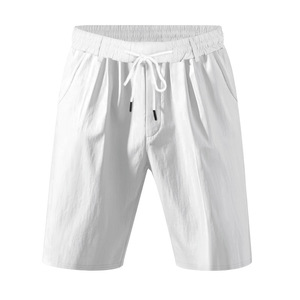 Shorts en lin pour hommes transfrontaliers, respirants, décontractés, pour la plage, à cinq points, avec cordon de serrage et taille élastique, couleur kaki - Product Image 2