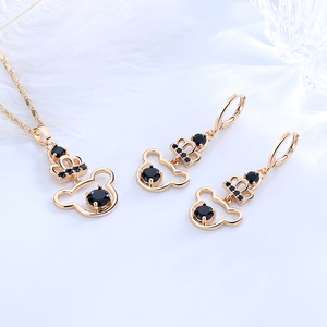 Conjunto de joyería de latón dorado para mujer, set de collar y pendientes de gota de circonia cúbica, color negro, rosa y blanco, 18k - Product Image 2