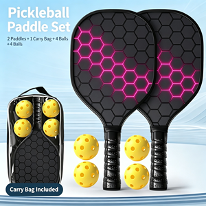Ensemble de raquettes de pickleball en fibre de verre à noyau épais haute performance, 2 raquettes, 2 balles intérieures, 2 balles extérieures, avec sac de transport - Product Image 2