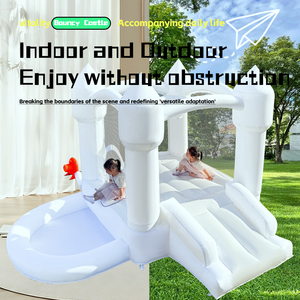 Château gonflable blanc avec toboggan et souffleur d'air pour enfants, mariages, fêtes d'anniversaire - Product Image 4