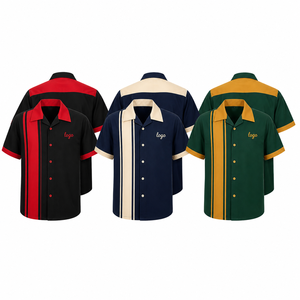 เสื้อโบว์ลิ่งสไตล์ร็อคอะบิลลี่แบบสั่งทำพิเศษ สีตัดกันด้านหน้าและด้านหลัง แขนสั้น ติดกระดุม ชุดยูนิฟอร์มทีมสไตล์เรโทร โลโก้สั่งทำได้ OEM - Product Image 1