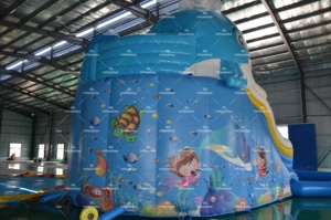 Pelontar Luncur air tiup tema paus komersial istana Luncur istana pantul tiup Dengan Kolam untuk taman hiburan - Product Image 4
