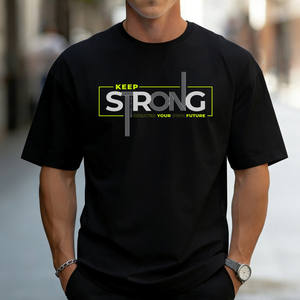 T-shirt vintage pour homme en gros, 100 % coton, imprimé, manches courtes, 180 grammes, drapeau américain « Never Give Up » - Product Image 1