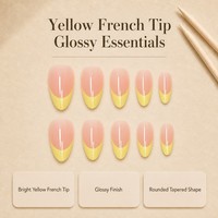 Y72 Kaixin Faux ongles à presser, forme amande moyenne, jaune doux, base rose nude, avec bordure française, pour usage intérieur, fournitures pour ongles