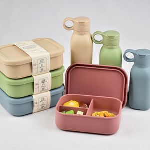Eco Friendly Grade Silicone BPA Free Kids Bento <b>Lunch</b> <b>Box</b> Set 3 <b>Compartments</b> 450Ml Water Bottle Microwave Safe Leak Heatable - Product Image 1