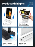Support d'affichage de menu lumineux de table YUNJI en panneau ABS, LED double face, rechargeable, alimenté par batterie, 5000 lumens