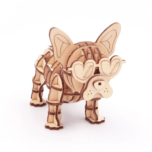 フレンチブルドッグ動物木製パズル/画像シリーズ3DDIYメリット知恵手仕事立体3D木製ジグソーパズル子供t