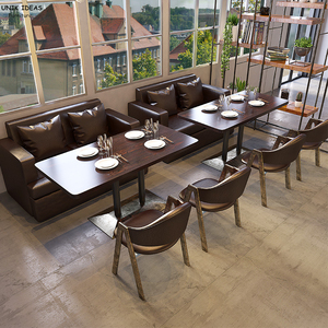 Industrial Style Coffee Shop Booth Sofa With <strong>Table</strong> and Chair Retro Design Restaurant Dining <strong>Table</strong> Chair Wooden Leisure Furniture - Product Image 5