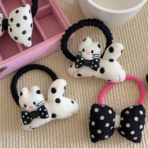 Lindo lazo para el cabello con diseño de gato y lunares, banda para el cabello con muñeca 3D, accesorio para el cabello. - Product Image 3