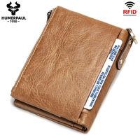 Portefeuille court de luxe en cuir véritable souple RFID pour homme avec fermeture éclair et pochette à clip Crazy Clip