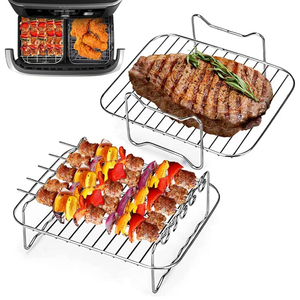 Air Fryer Accessories Rectangular Four-<b>Corner</b> Barbecue Rack Double-Layer Steaming Rack Grill Rack with 4-Prong Barbecue Rack - Product Image 1