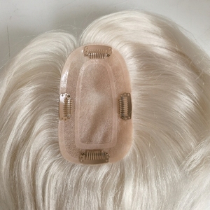 Cheveux humains Femmes Perruques Extensions de Cheveux Toupet <span class=keywords><strong>Blanc</strong></span> Gris Cheveux Mono Topper Pour Les Femmes - Product Image 5