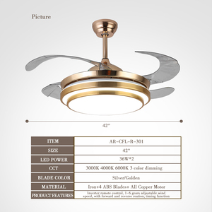 42''Indoor Modern Retractable Pendant <b>Fans</b> Lamp Iron ABS Body LED Chandelier <b>Ceiling</b> <b>Fan</b> with Lights and Remote for Home Bedroom - Product Image 3
