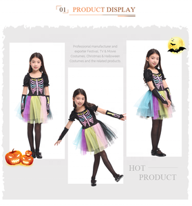 Costume de sorcière <span class=keywords><strong>d</strong></span>'Halloween pour enfants, <span class=keywords><strong>d</strong></span>éguisement de squelette arc-en-ciel pour filles - Product Image 4