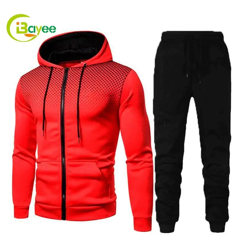 Custom Mens Fashion Long Sleeve Tracksuit Hoodie Set Polyester Zipper Slim Fit Jogging Sui Track Suit With Hood