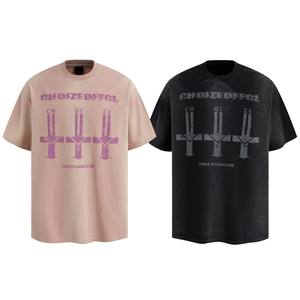 Camiseta de tendencia oscura de calle de verano de alta calidad con camiseta lavada con estampado cruzado Camiseta de manga corta para hombre - Product Image 1