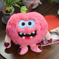 Kussens van zacht pluche materiaal, roze kwaadaardige appel, op maat gemaakte harige pluche knuffelkussens voor bed, bank en huisdecoratie.