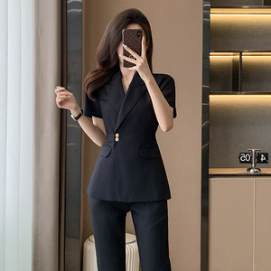 Women's Short Sleeve Suit Set Elegant Worsted Anti-Wrinkle Business Office Wear Skirt Style Uniform For Work Commute Interview - Product Image 2