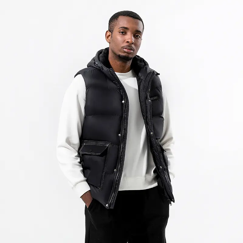 New plus-size hooded down cotton vest for men and fleece thickened autumn-winter three-dimensional pocket loose warm vest
