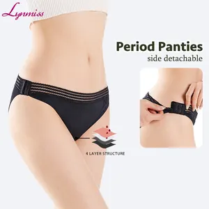 Woman Bikini Menstrual Panties Manufacturer No Pfas Biodegradable Leakproof Absorbent Lace Side Detachable Period Underwear