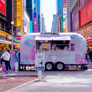 Remorque en acier inoxydable rose pastel et violet à motifs floraux avec graphismes personnalisés pour la vente de café, pâtisseries, glaces et restauration rapide en automne dans les parcs - Product Image 3