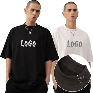 Streetwear OEM noir blanc luxe blanc vente en gros impression graphique coton surdimensionné col haut hommes Heavy Boxy Tshirt Logo personnalisé - Product Image 2