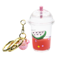 Porte-clés vibrant en acrylique personnalisé avec thé boba liquide flottant, sangle tendance, logo personnalisé pour la promotion de la marque et les cadeaux promotionnels
