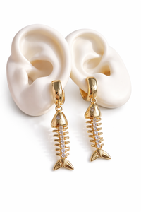 Orecchini Pendenti a Lisca di <span class=keywords><strong>Pesce</strong></span> in Ottone Placcato Oro con Zirconi Cubici, Orecchini a Cerchio Trendy per Donna, Gioielli all'Ingrosso OEM - Product Image 6