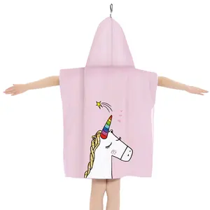 China Suppliers Children Cotton Beach Poncho Towel Kids Cartoon Printed Hooded Beach Towel