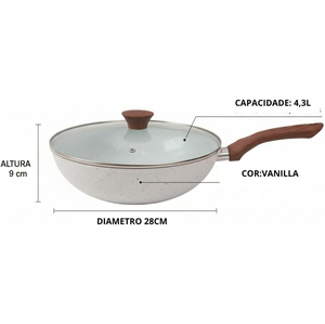 <b>Ceramic</b> Non-Stick Wok 28cm With Glass Lid Wooden Handles For Gas And Induction Cookers - Product Image 3