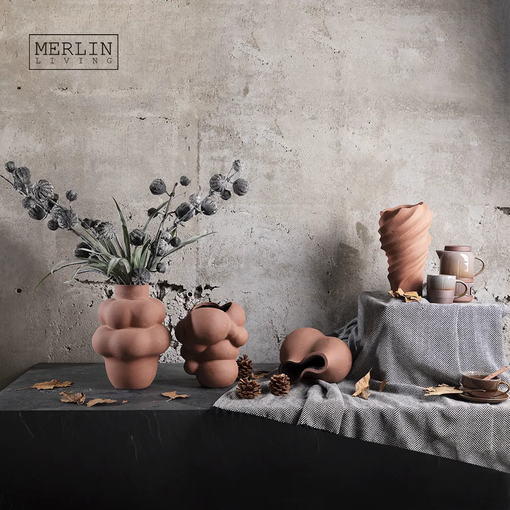 Merlin Hidup Minimalis Cincin Manik-manik Keramik Vas Dekorasi Porselen Kasar Bunga Vas untuk Dekorasi Rumah