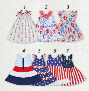 Vestidos hasta la rodilla para niñas hermanas con estampado de estrellas del 4 de julio - Product Image 1