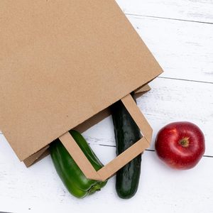 Sacs à emporter en papier kraft brun moyen avec poignées, écologiques, avec pelliculage numérique, vente en gros pour le déjeuner, les courses, les épiceries et les bougies - Product Image 4