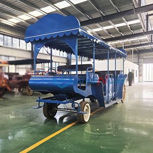 Carruaje turístico azul sin caballos con toldo y ruedas doradas para uso en recorridos por parques - Product Image 6