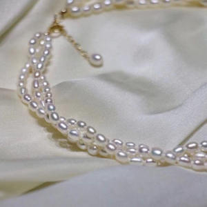 For Xiaomi High-End 3-4MM Freshwater Pearl Necklace Multi-layer Stacked with <b>14K</b> <b>Gold</b>-Plated Tail <b>Chain</b> White Pearl - Product Image 3