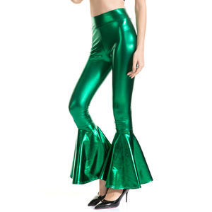 Pantaloni da discoteca Hippie da <span class=keywords><strong>donna</strong></span> S-XXL retrò anni '70 svasati lucidi Laser metallizzato con volant pantaloni larghi elastici in vita - Product Image 4