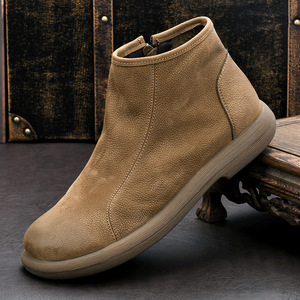 Genuine Leather Men's Chelsea Boots Ankle <b>Round</b> <b>Toe</b> Flat <b>Heel</b> Soft Rubber Outsole Solid Style - Product Image 1