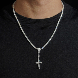 Collana a Y con ciondolo a croce religiosa Hip Hop Iced Out, con diamanti, a forma di <span class=keywords><strong>rosario</strong></span>, catena tennis <span class=keywords><strong>da</strong></span> 3 mm, per <span class=keywords><strong>uomo</strong></span> - Product Image 4