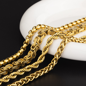 Baixo Preço 4 Pcs Set Moda Homens 18k Banhado A Ouro Aço Inoxidável Bizantino <span class=keywords><strong>Link</strong></span> Colar Impermeável Chunky Cadeia - Product Image 4