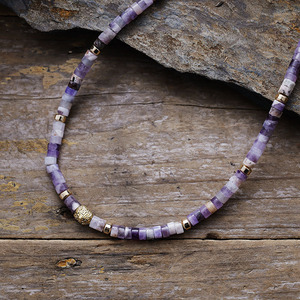 Collier en perles d'améthyste naturelle de couleur violette, style simple, bijoux tendance pour femmes - Product Image 3