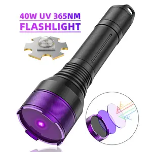 Senter uv 4 core LED ultraviolet 365nm 40W, Senter UV kalajengking dapat diisi ulang untuk eksplorasi penambangan mineral