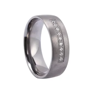 Grey Tantalum Men's Eternity Ring with Cubic Zirconia 8 mm Luxury Wedding Band Tantalum Rings