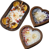 Bougie d'aromathérapie artisanale en pot en bois, aux fleurs séchées, multi-mèches (3 mèches), sans fumée, parfumée, en emballage souple, pour les fêtes