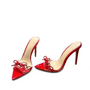Chaussures à talons ultra-hauts pointus transparents en PU verni rouge, noir, blanc et nude, style coréen, pour femmes, printemps 2025, tous les jours, toutes occasions - Product Image 1